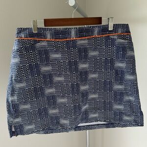 Lady Hagen Blue and White Geometric Skort with Orange Trim